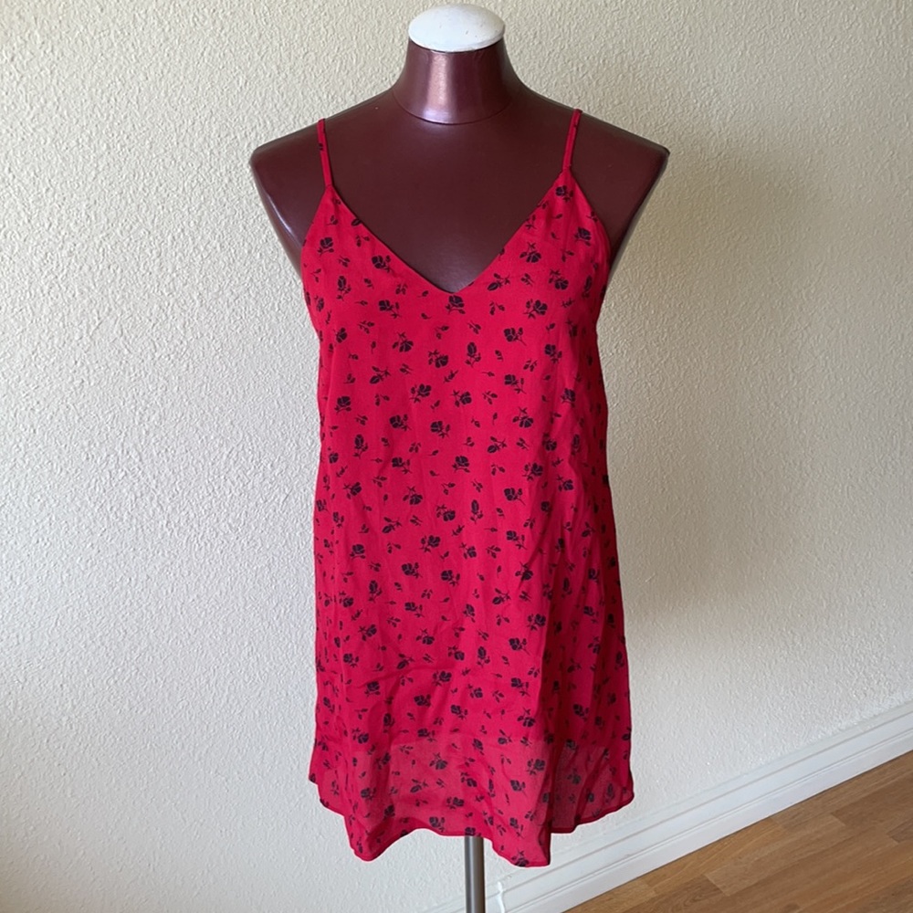 Reformation Red Slip On Mini Dress w black floral print size XS